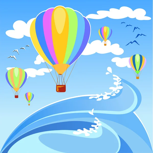 Μπαλόνι πάνω από τη θάλασσα — Διανυσματικό Αρχείο