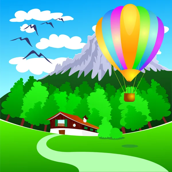 Balão sobre a montanha — Vetor de Stock