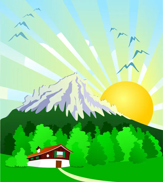 Lever de soleil sur les montagnes — Image vectorielle