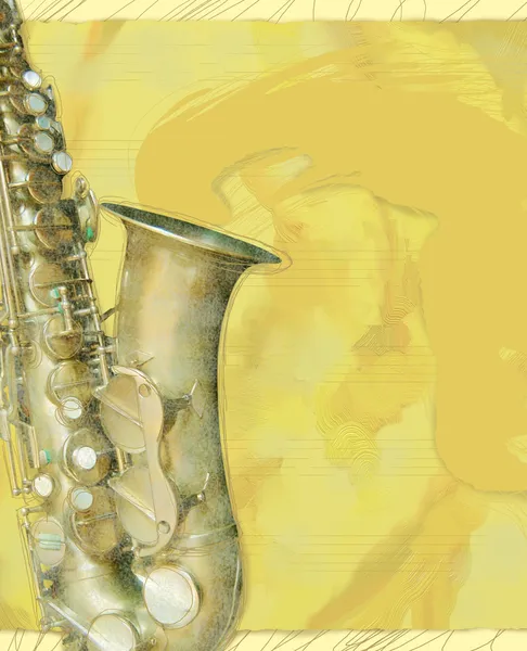Saxofoon achtergrond in geel — Stockfoto