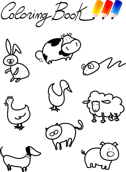 Coloring book for children, farm animals — Stock Vector