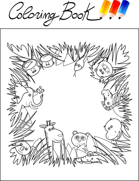 Livre à colorier pour enfants, animaux de la jungle — Image vectorielle