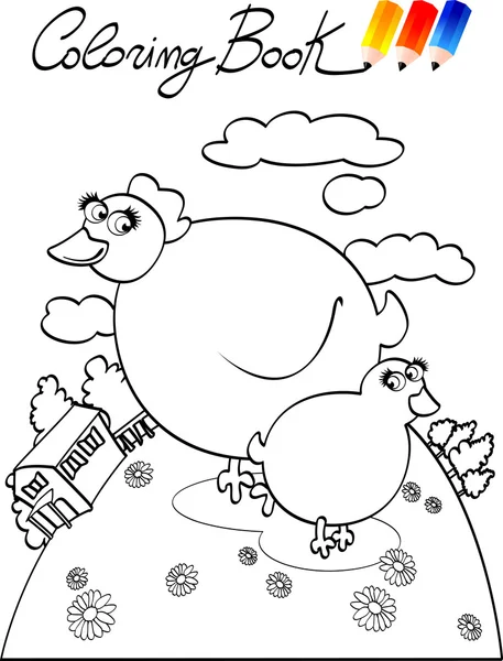 Coloring book for children, chicken — Stock Vector
