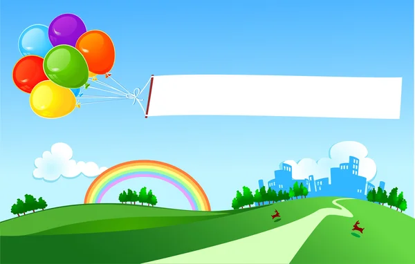 Bir afiş sürükleyerek balonlar — Stok fotoğraf