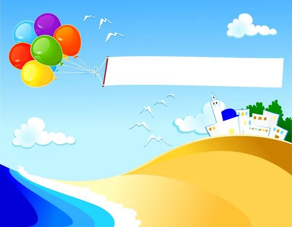 Luftballons ziehen ein Banner — Stockfoto