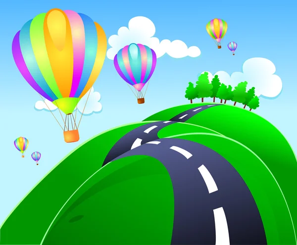 Воздушные шары на холмистой дороге — стоковое фото