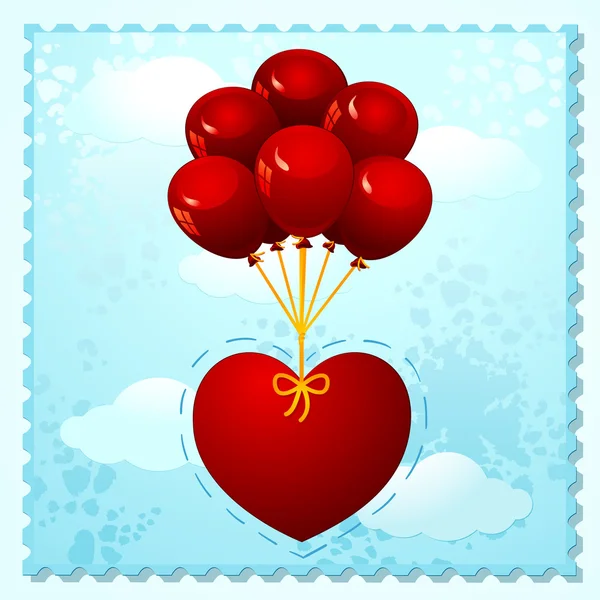 Hart met ballonnen — Stockvector
