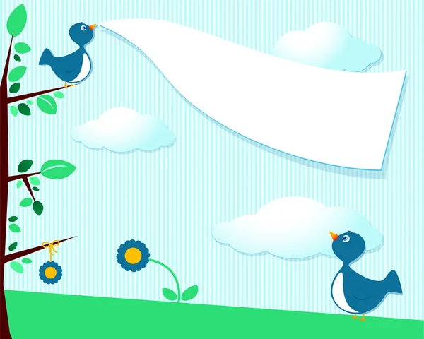 かわいい鳥や白紙の横断幕 — ストックベクタ