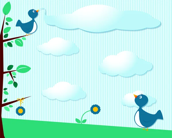 Aranyos madarak és felhők — Stock Vector