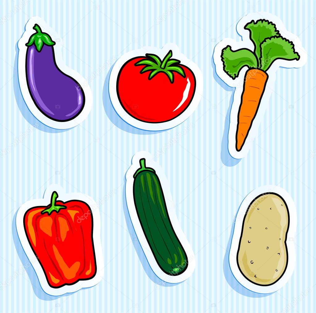 Conjunto de vegetais fofos em desenho animado estilo adesivo