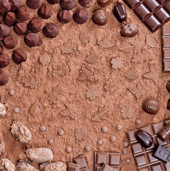 Still life of chocolate in cocoa — Stock Photo, Image
