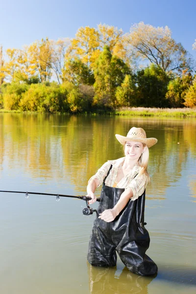 Fishing woman — Stock Photo, Image