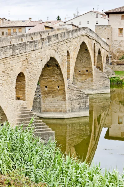 Ponte romanico sul fiume Arga, Puente La Reina, Strada per Sant — Foto Stock