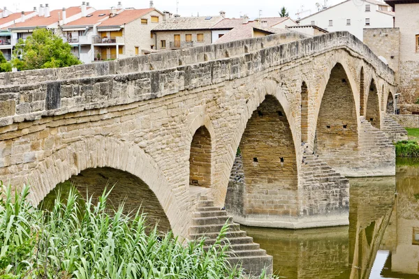 Romaanse brug over de rivier arga, puente la reina, weg naar sant — Stockfoto