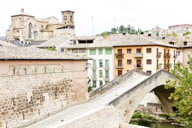 San Miguel church with bridge Puente de la Carcel, Estella, Road clipart