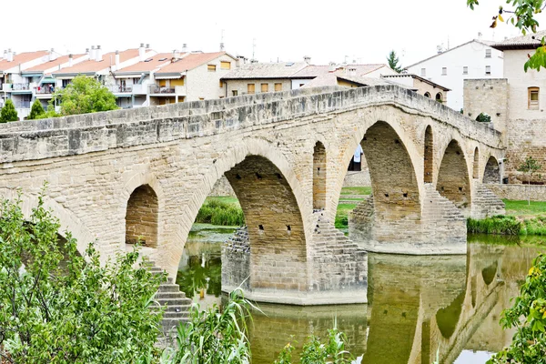 Ponte romanico sul fiume Arga, Puente La Reina, Strada per Sant — Foto Stock