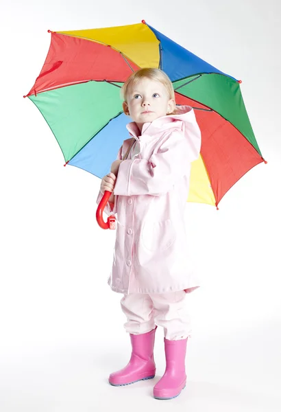 Little girl with umbrella — Stock Photo, Image