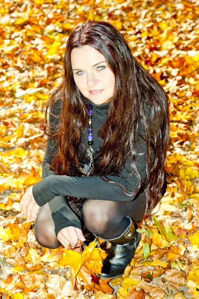 Portrait of young woman in autumnal nature — Stock Photo, Image