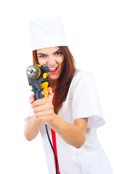 Mad nurse wants to drill you — Stock Photo, Image