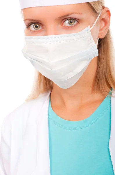 年轻的医生戴着防护面具的脸 — 图库照片