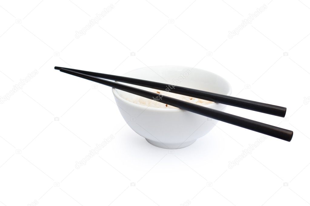 Bowl of rise with chopsticks