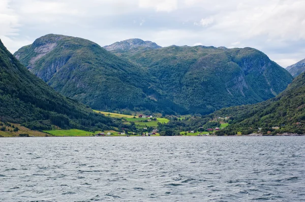 Village among the mountains of Sognefjord, Norway — Stock Photo, Image