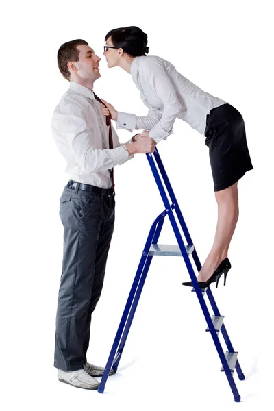 Homem mulher e escada rolante — Fotografia de Stock