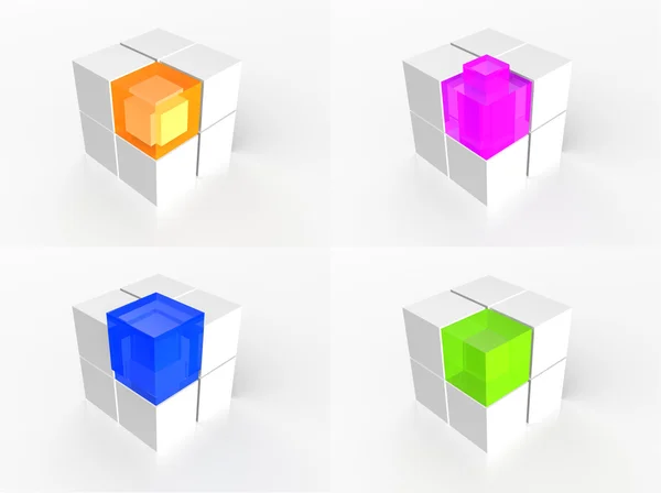 Ícone de cubo multi cor transparente — Fotografia de Stock