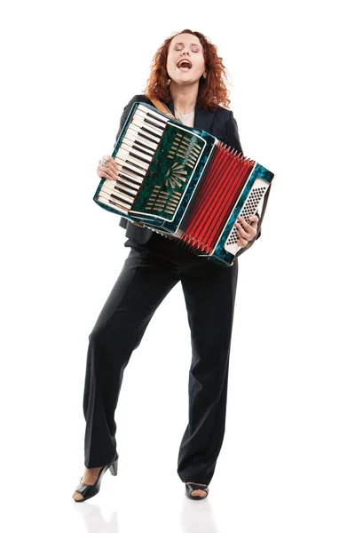 Zakenvrouw met een accordeon Stockfoto