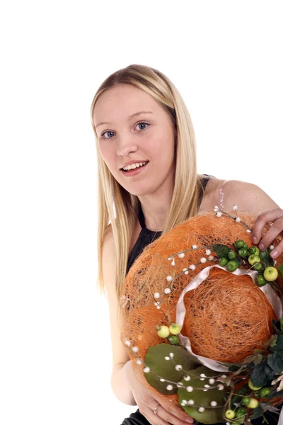 Blond meisje met handgemaakte hoed — Stockfoto
