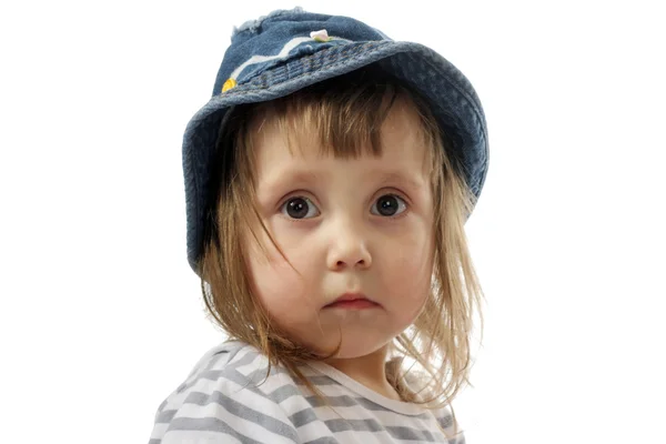 Schattige baby in jeans hoed — Stockfoto