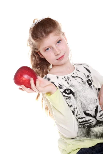 Chica y manzana —  Fotos de Stock