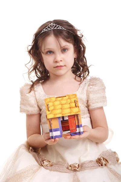 女孩和小房子 — 图库照片