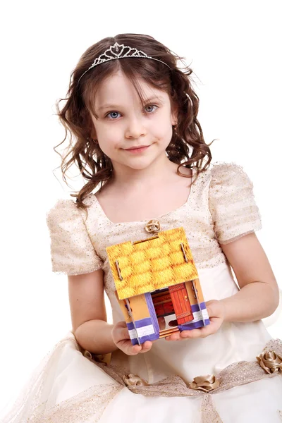 Little girl with little house — Stock Photo, Image