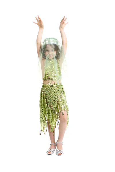 Lány a házmosolygó kis táncos — Stock Fotó