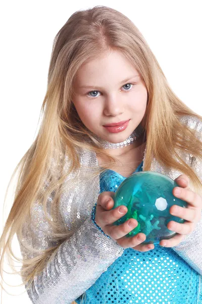 Girl with the blue ball — Zdjęcie stockowe