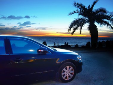 Car and sunset clipart