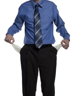 Business man with empty pockets clipart