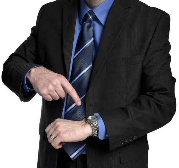 Businessman is pointing at his watch — Stock Photo, Image