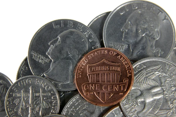 Penny on US Coins — Stock Photo, Image