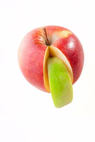 Combination of red apple with green apple slice — Stock Photo, Image