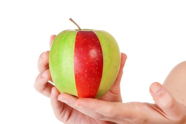 Yeşil elma ve kırmızı dilim — Stok fotoğraf