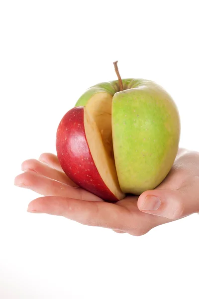 Kombinace zelené jablko a červené řezu — Stock fotografie