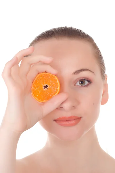 Glad flot model udgør med skive saftig appelsin - Stock-foto