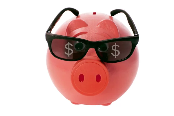 Piggybank med solglasögon — Stockfoto