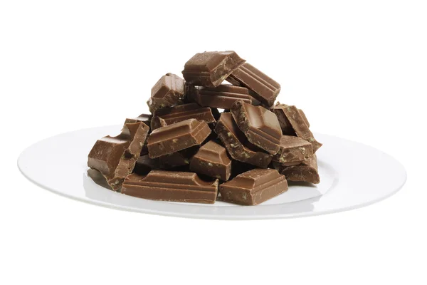 Prato de peças de chocolate — Fotografia de Stock