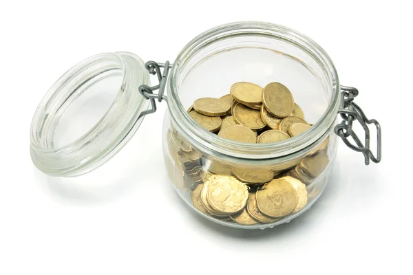 Üvegedényben lévő érmék — Stock Fotó