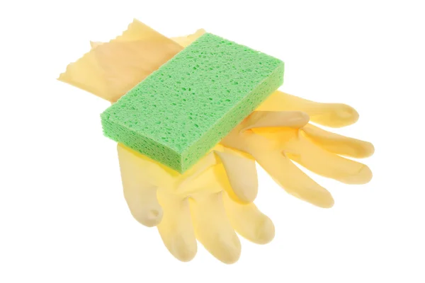 Rubber Gloves and Sponge — Stock Photo, Image