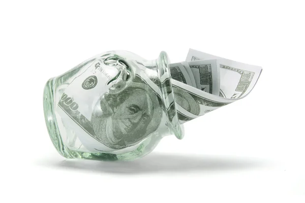 De post Bankbiljetten in glazen pot — Stockfoto