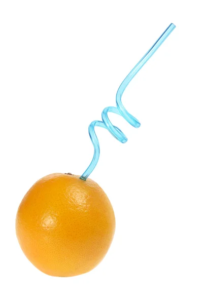 Orange with Drinking Straw — Stock Photo, Image